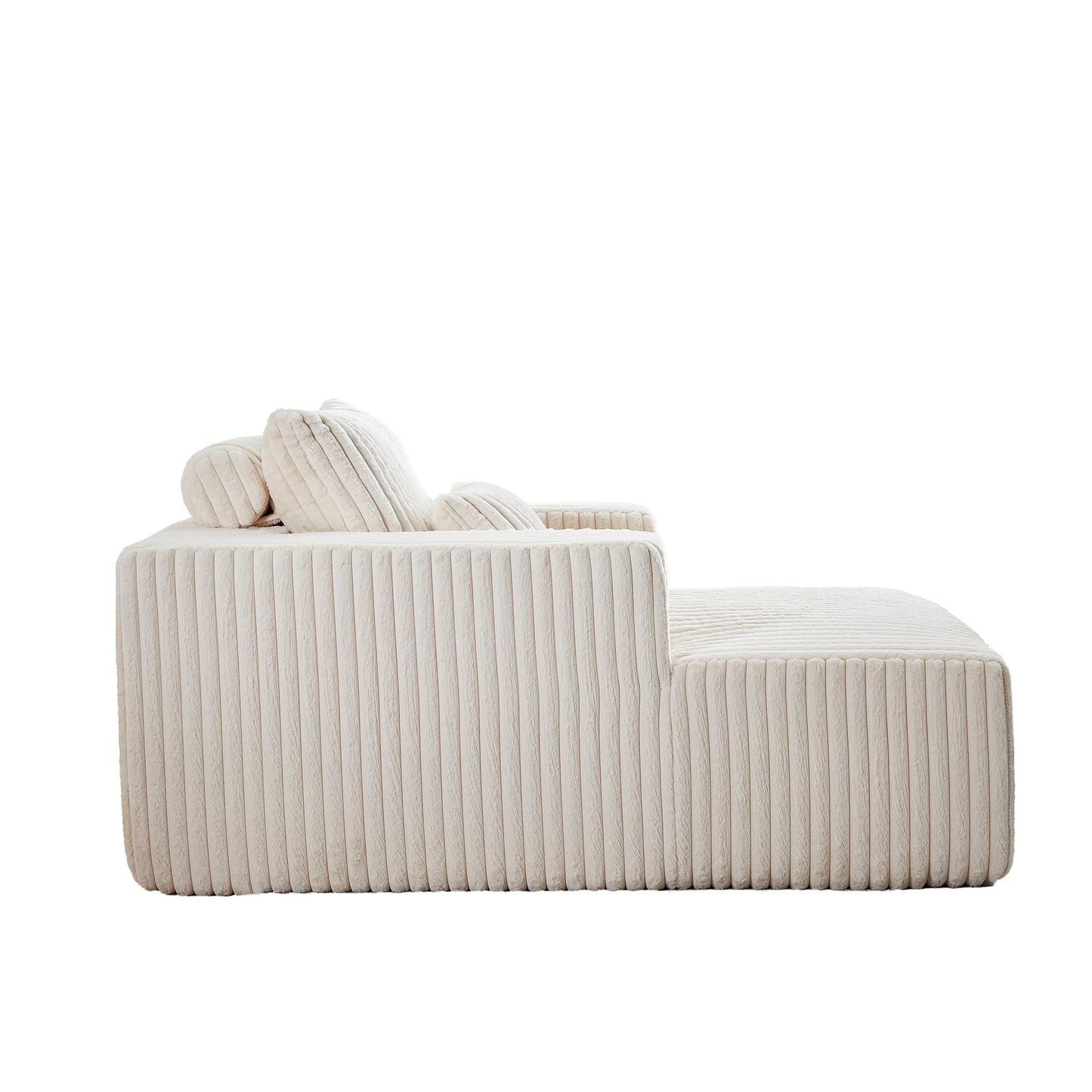 Beige Corduroy Sofa Lounge Chair with 2 Pillows