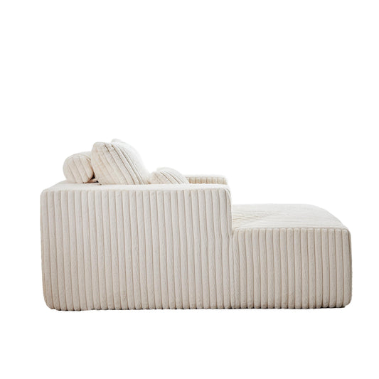 Beige Corduroy Sofa Lounge Chair with 2 Pillows
