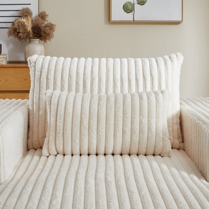 Beige Corduroy Sofa Lounge Chair with 2 Pillows