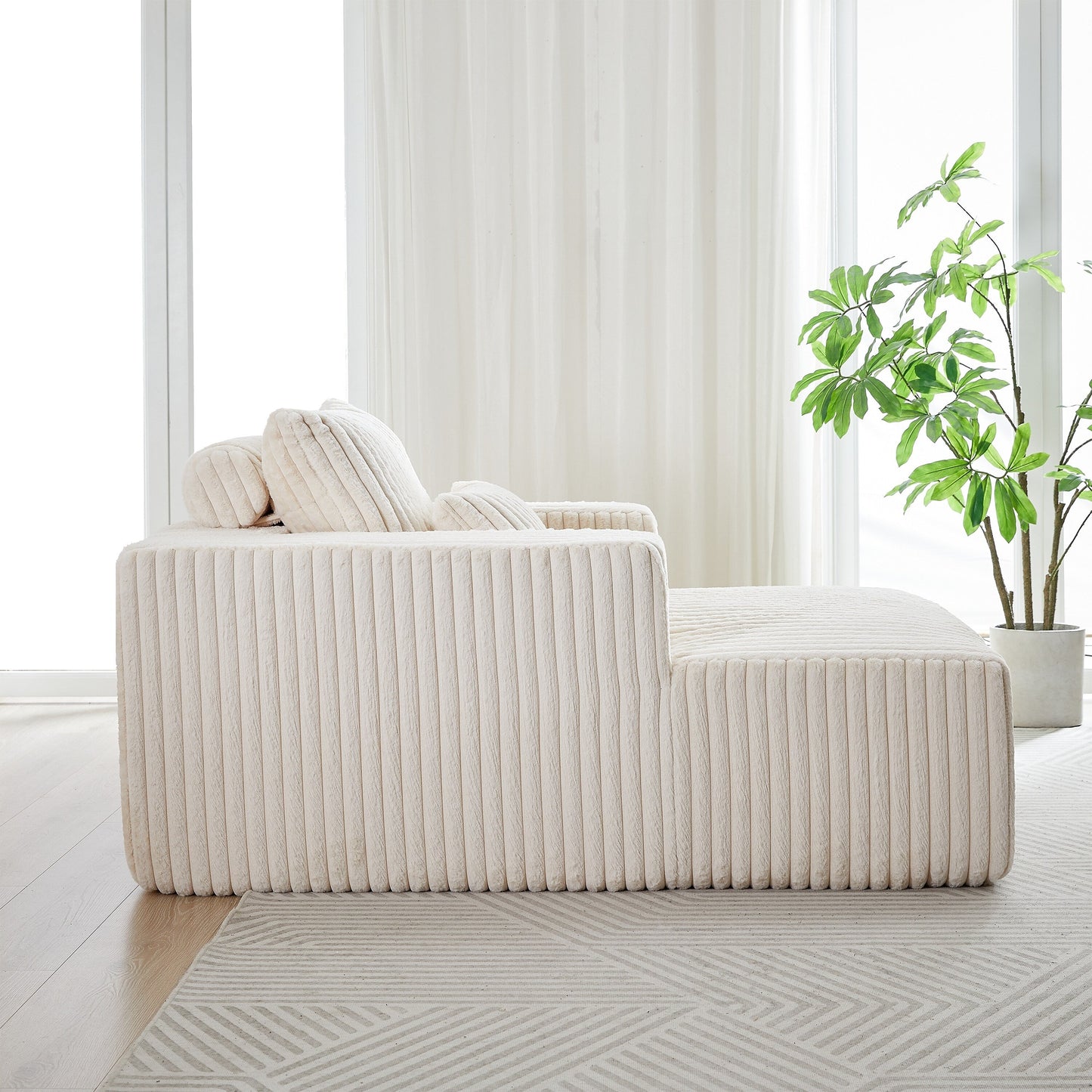 Beige Corduroy Sofa Lounge Chair with 2 Pillows