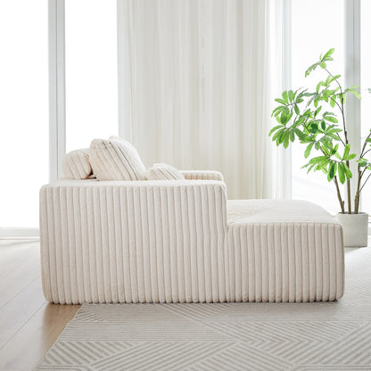 Beige Corduroy Sofa Lounge Chair with 2 Pillows