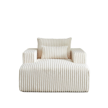 Beige Corduroy Sofa Lounge Chair with 2 Pillows