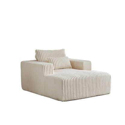 Beige Corduroy Sofa Lounge Chair with 2 Pillows