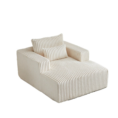 Beige Corduroy Sofa Lounge Chair with 2 Pillows