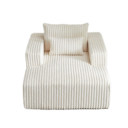 Beige Corduroy Sofa Lounge Chair with 2 Pillows