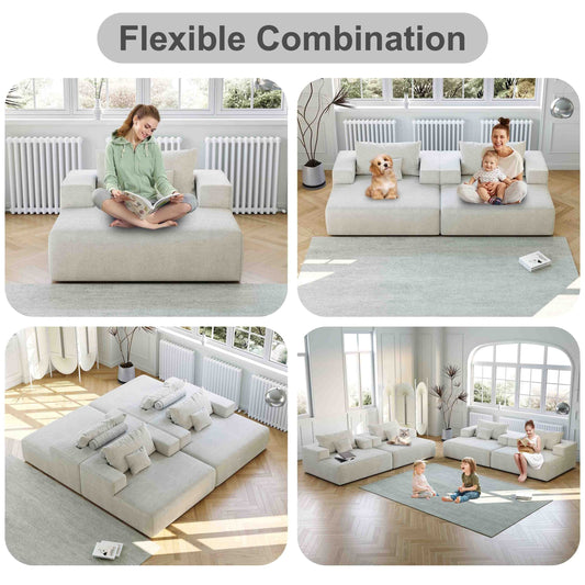 Beige Modern 55 Chenille Sponge Single Sleeper Chair Sofa with Backrest Pillow for Living Room