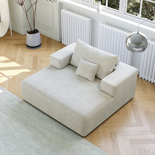 Beige Modern 55 Chenille Sponge Single Sleeper Chair Sofa with Backrest Pillow for Living Room