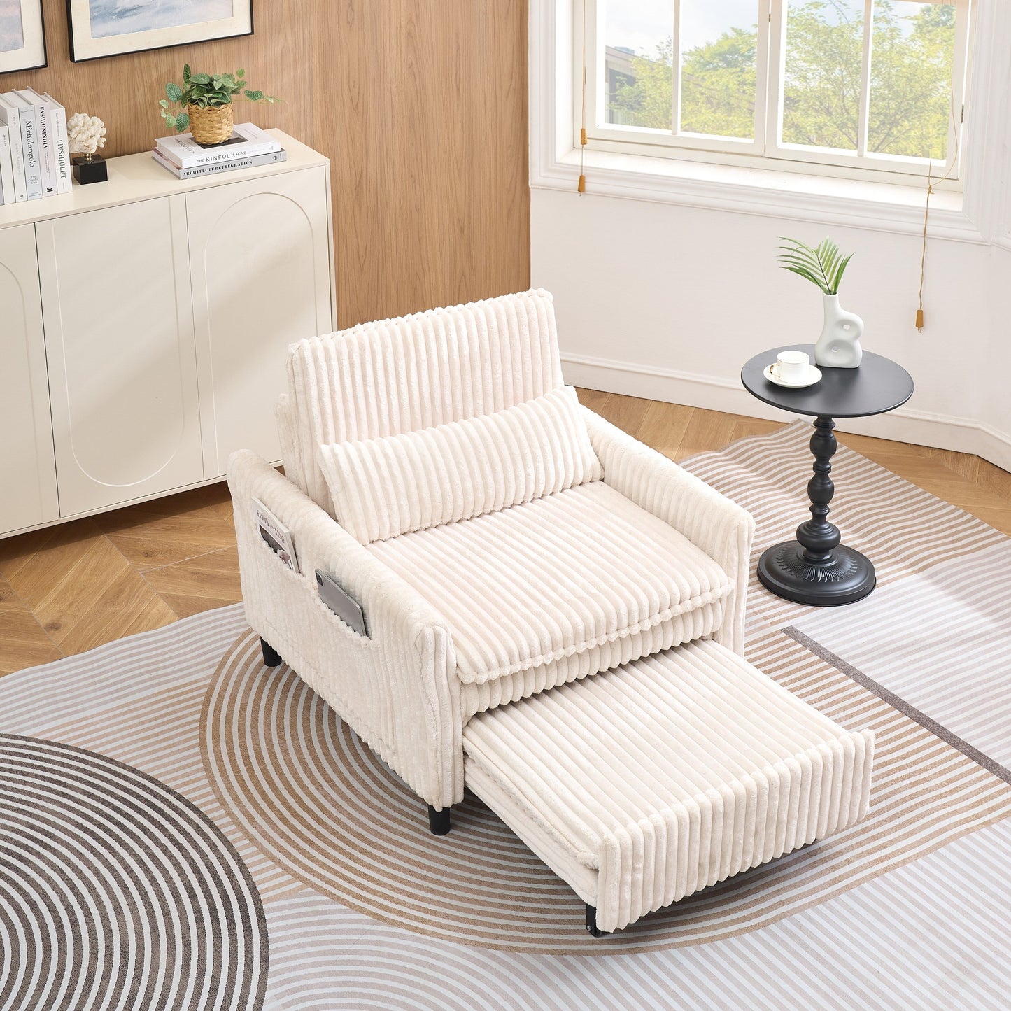Beige comfortable chair for Small apartment Bedroom space Balcony Small sofa bed Lazy Small sofa Sofa with a pillow