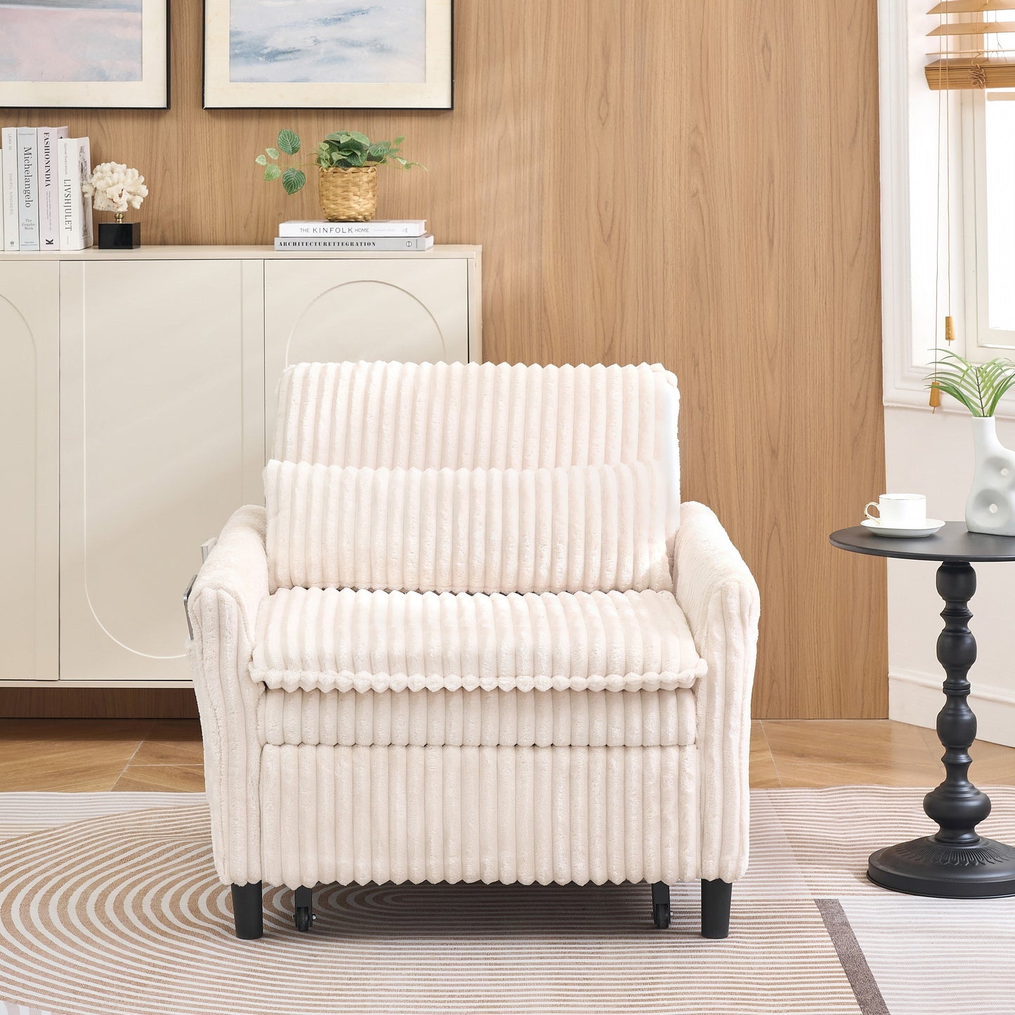 Beige comfortable chair for Small apartment Bedroom space Balcony Small sofa bed Lazy Small sofa Sofa with a pillow