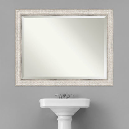 Beveled Wood Bathroom Wall Mirror - Trellis Silver Frame - Trellis Silver