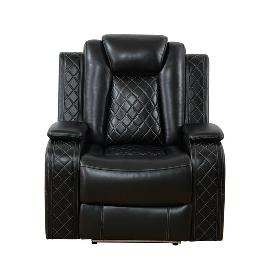 Black Breathing Leather Living Room Sectional Recliner Chair