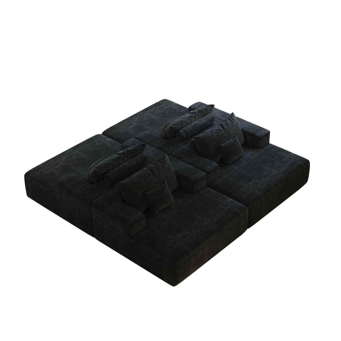 Black Chenille Single Sleeper Chair Sofa with Backrest Pillow