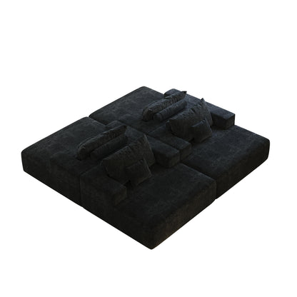 Black Chenille Single Sleeper Chair Sofa with Backrest Pillow