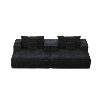 Black Chenille Single Sleeper Chair Sofa with Backrest Pillow