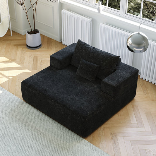 Black Chenille Single Sleeper Chair Sofa with Backrest Pillow