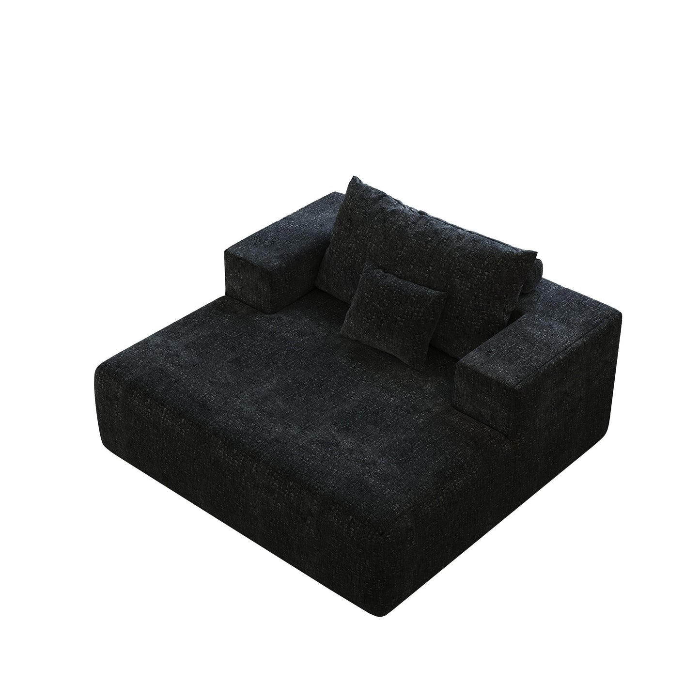 Black Chenille Single Sleeper Chair Sofa with Backrest Pillow