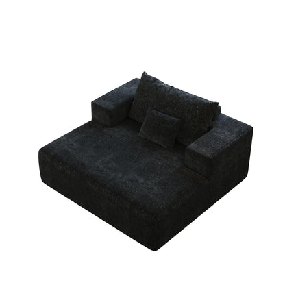Black Chenille Single Sleeper Chair Sofa with Backrest Pillow