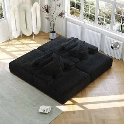 Black Chenille Single Sleeper Chair Sofa with Backrest Pillow