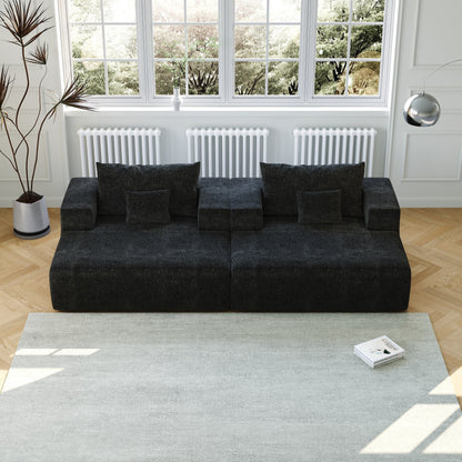 Black Chenille Single Sleeper Chair Sofa with Backrest Pillow