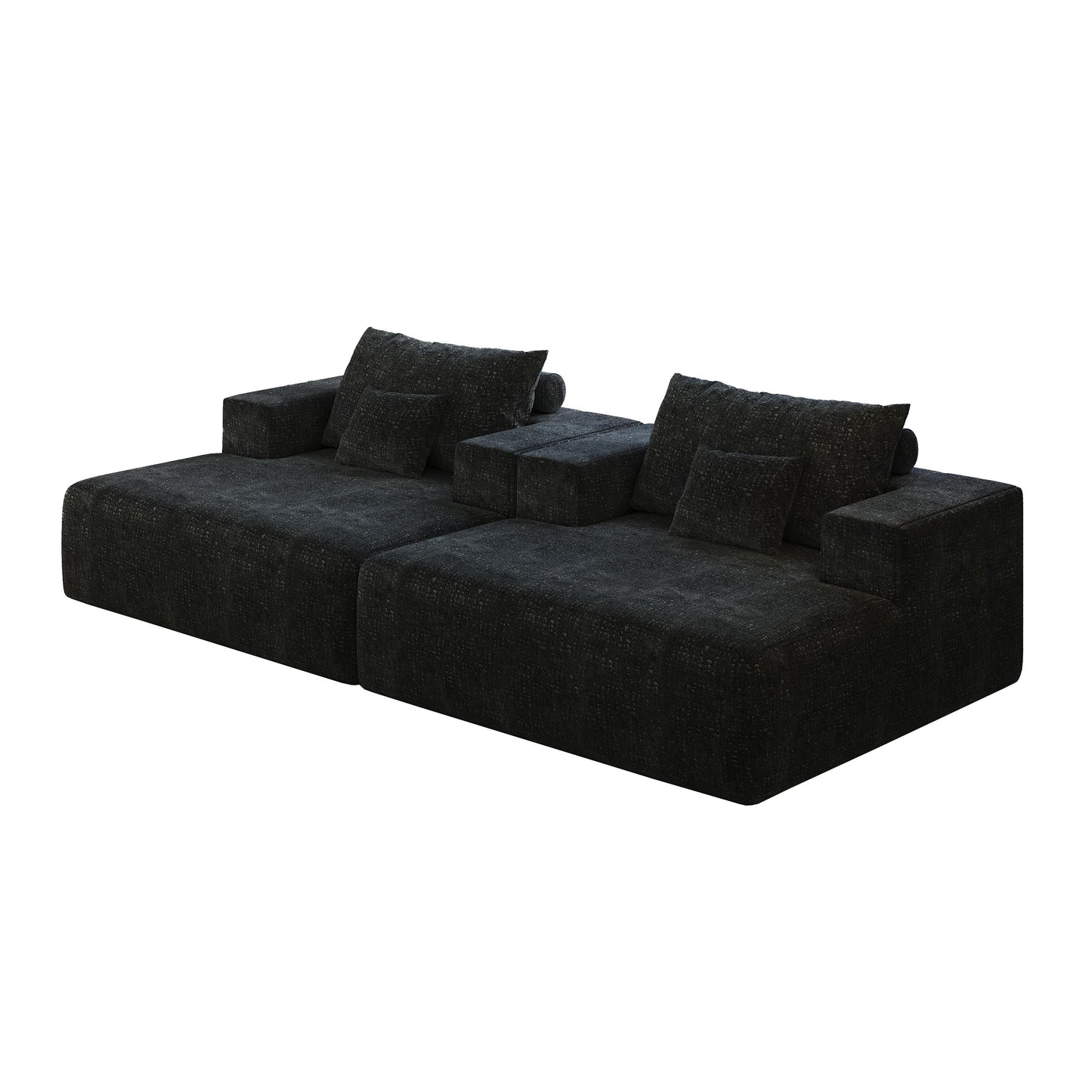 Black Chenille Single Sleeper Chair Sofa with Backrest Pillow