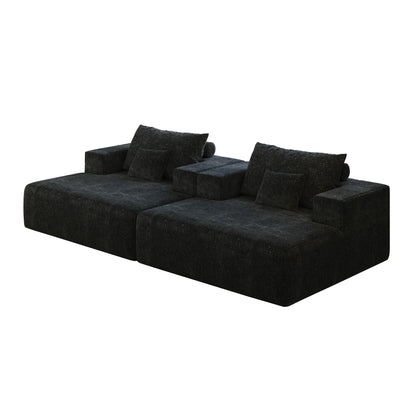 Black Chenille Single Sleeper Chair Sofa with Backrest Pillow