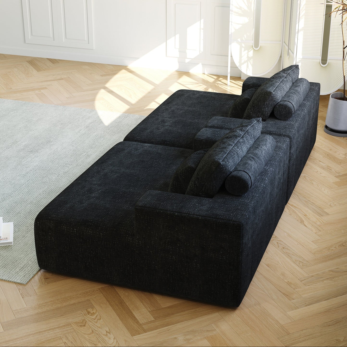 Black Chenille Single Sleeper Chair Sofa with Backrest Pillow