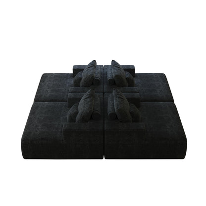 Black Chenille Single Sleeper Chair Sofa with Backrest Pillow