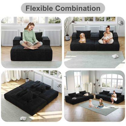 Black Chenille Single Sleeper Chair Sofa with Backrest Pillow