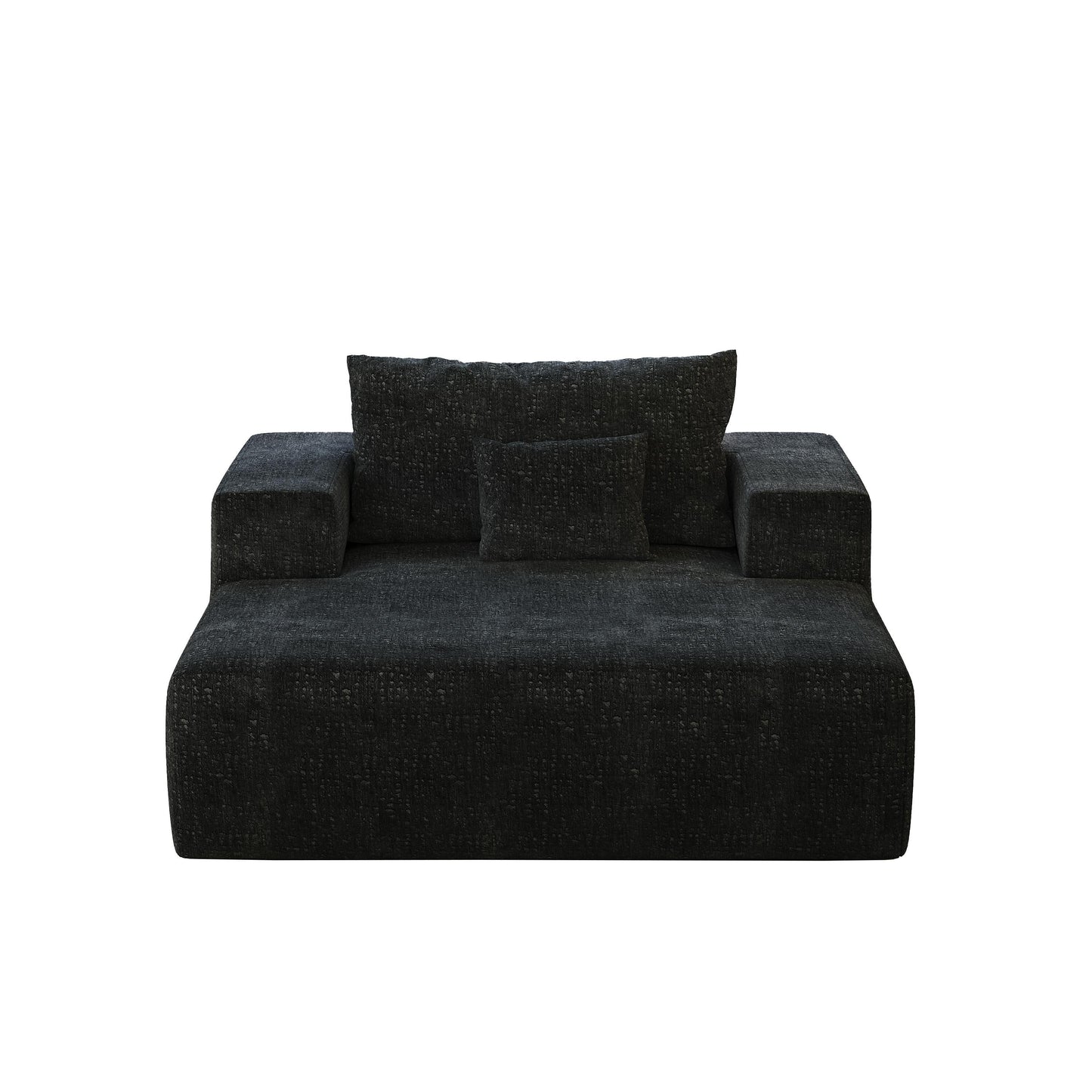 Black Chenille Single Sleeper Chair Sofa with Backrest Pillow