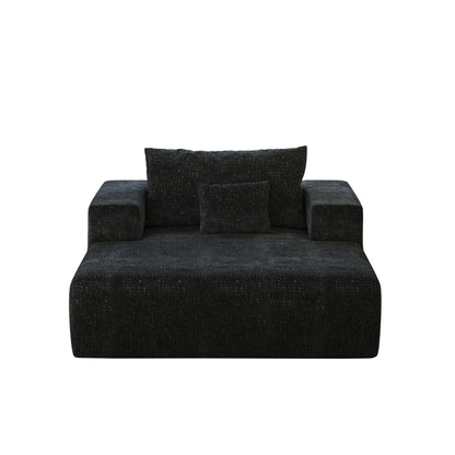 Black Chenille Single Sleeper Chair Sofa with Backrest Pillow
