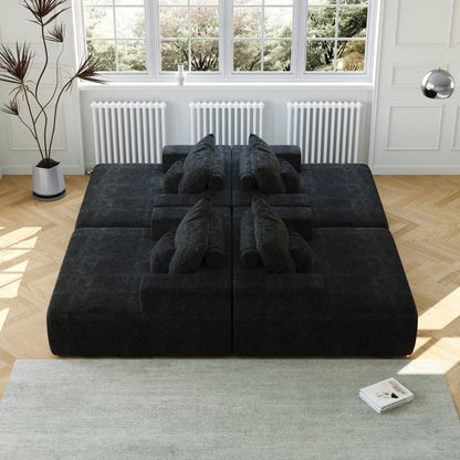 Black Chenille Single Sleeper Chair Sofa with Backrest Pillow