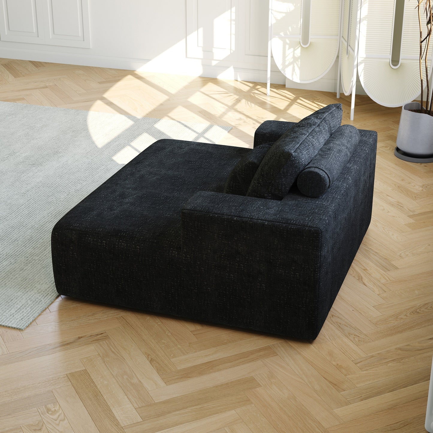 Black Chenille Single Sleeper Chair Sofa with Backrest Pillow
