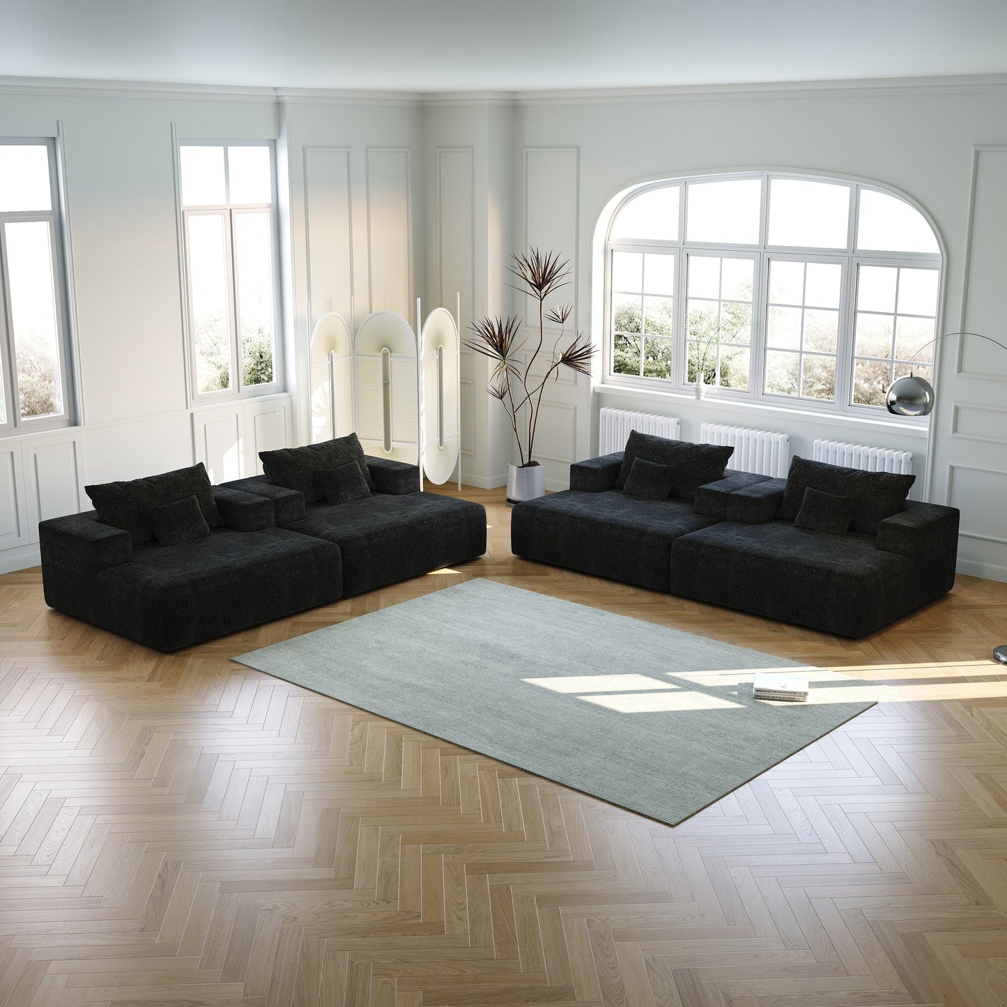 Black Chenille Single Sleeper Chair Sofa with Backrest Pillow