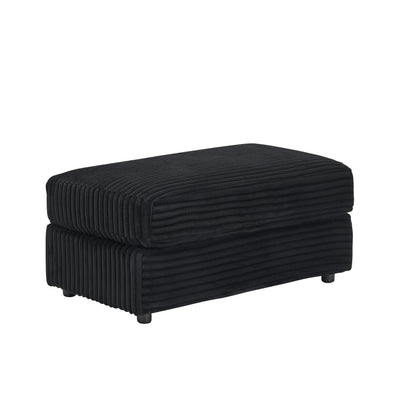 Black Corduroy Armchair Sofa with Ottoman and Cup Holder