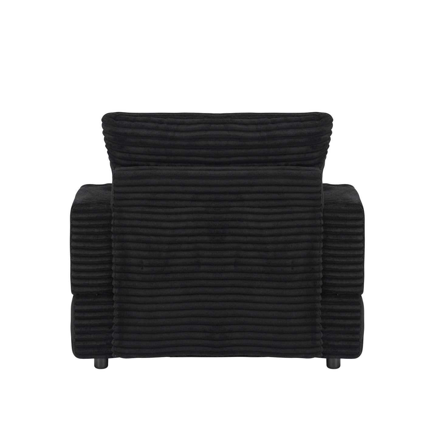 Black Corduroy Armchair Sofa with Ottoman and Cup Holder