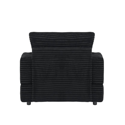 Black Corduroy Armchair Sofa with Ottoman and Cup Holder