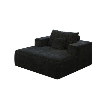 Black Modern 55 Chenille Sponge Single Sleeper Chair Sofa with Backrest Pillow for Living Room