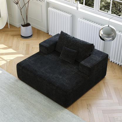 Black Modern 55 Chenille Sponge Single Sleeper Chair Sofa with Backrest Pillow for Living Room