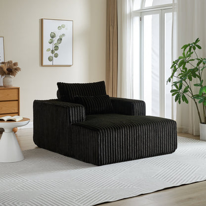 Black Modern 62.5 Corduroy Sponge Sofa Lounge Chair with 2 Pillows for Living Room