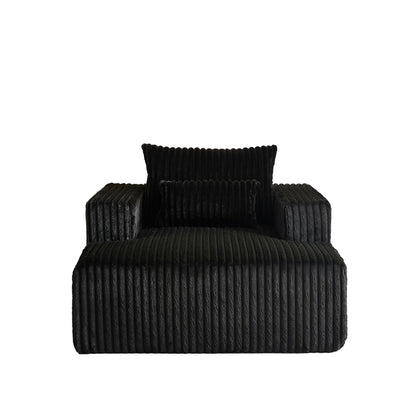 Black Modern 62.5 Corduroy Sponge Sofa Lounge Chair with 2 Pillows for Living Room