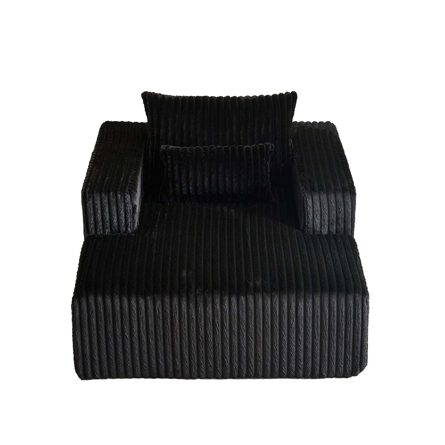 Black Modern 62.5 Corduroy Sponge Sofa Lounge Chair with 2 Pillows for Living Room
