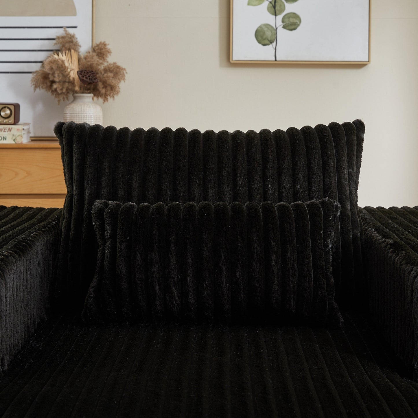 Black Modern 62.5 Corduroy Sponge Sofa Lounge Chair with 2 Pillows for Living Room