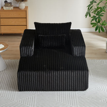 Black Modern 62.5 Corduroy Sponge Sofa Lounge Chair with 2 Pillows for Living Room
