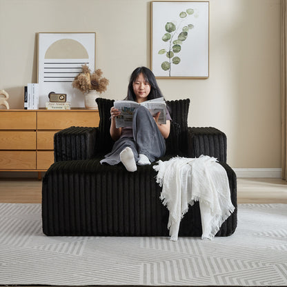 Black Modern 62.5 Corduroy Sponge Sofa Lounge Chair with 2 Pillows for Living Room