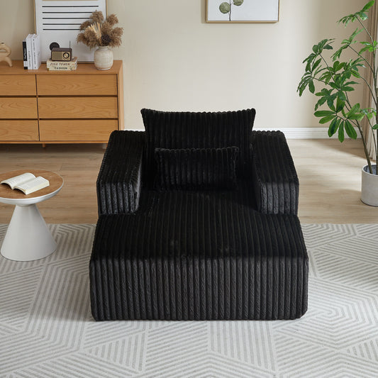 Black Modern 62.5 Corduroy Sponge Sofa Lounge Chair with 2 Pillows for Living Room