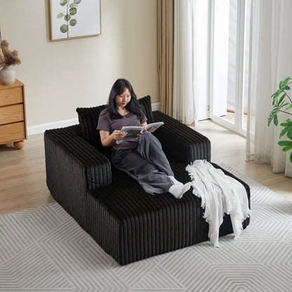 Black Modern 62.5 Corduroy Sponge Sofa Lounge Chair with 2 Pillows for Living Room