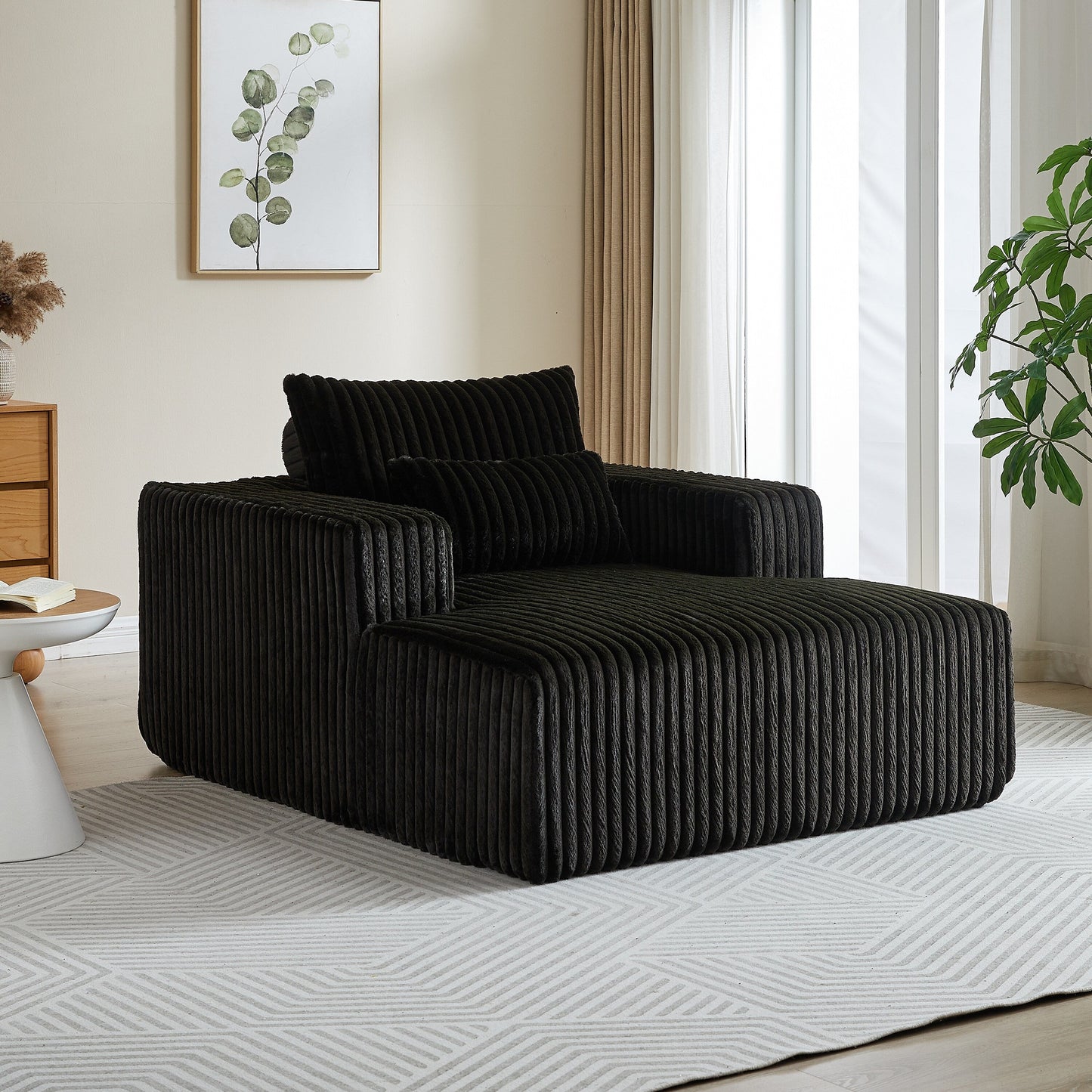 Black Modern 62.5 Corduroy Sponge Sofa Lounge Chair with 2 Pillows for Living Room