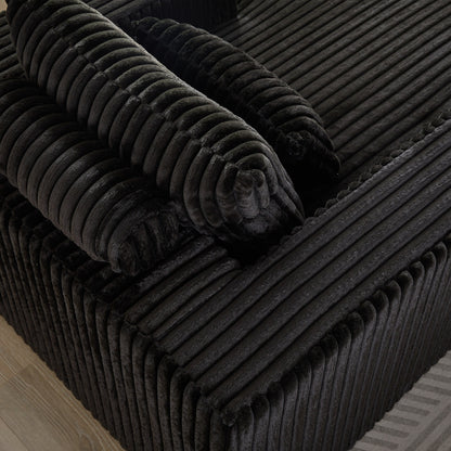 Black Modern 62.5 Corduroy Sponge Sofa Lounge Chair with 2 Pillows for Living Room