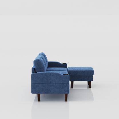 Blue 78'' Fabric L-Shaped 3 Seater Convertible Sofa with Storage Cabinet, USB Port, and Cup Holder for Living Room, Bedroom