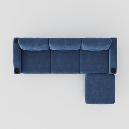 Blue 78'' L-Shaped Fabric 3-Seater Convertible Sofa with Storage Cabinet, USB Ports, and Cup Holder